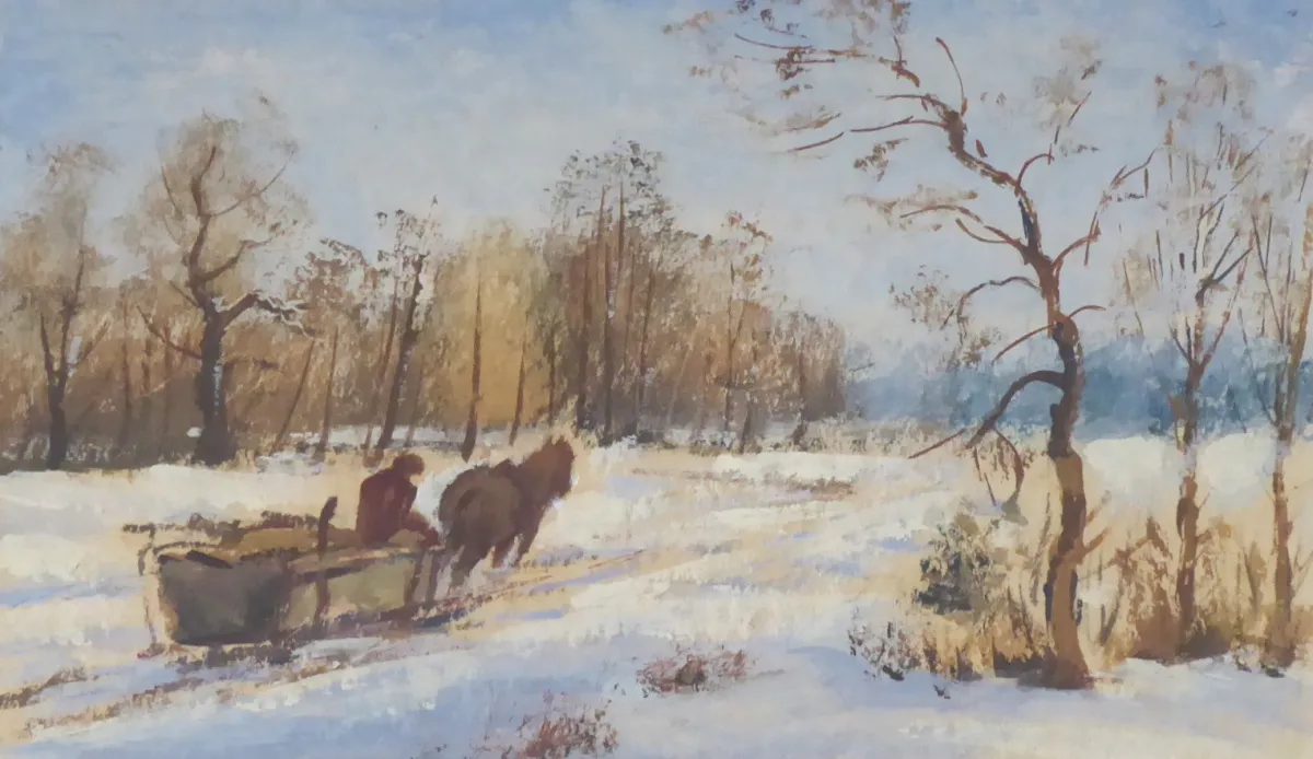 Hubert Bauer (nar. 1905) – Zimní krajina s povozem - 2