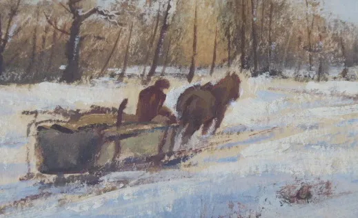 Hubert Bauer (nar. 1905) – Zimní krajina s povozem - 4