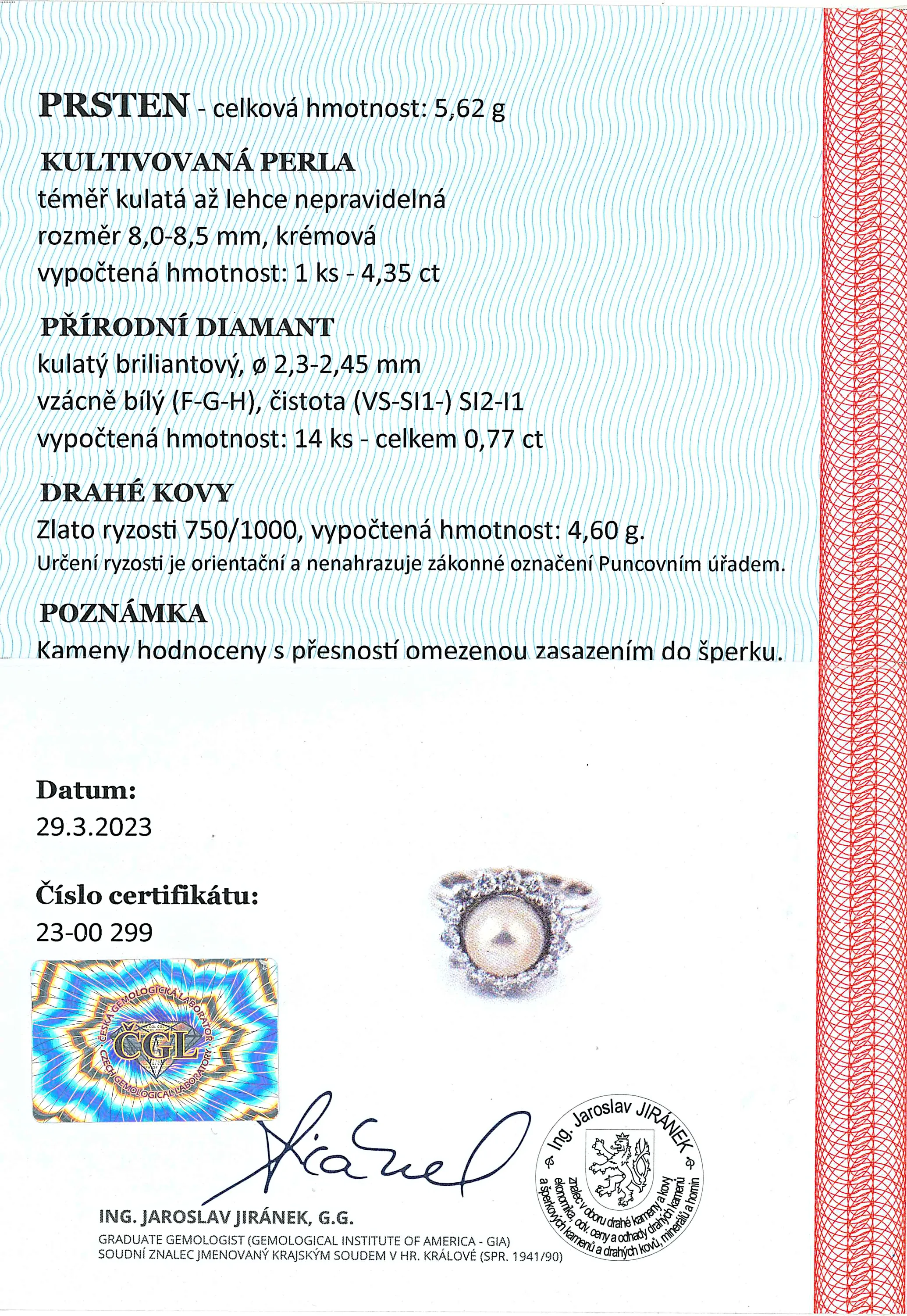 Zlatý prsten s brilianty a perlou - 4