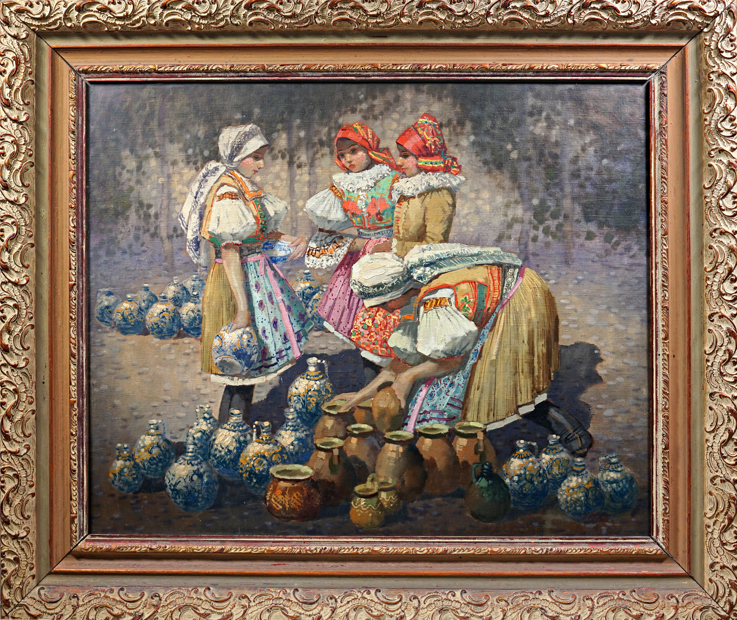 Krojované dívky s malovanými džbánky : Antoš Frolka