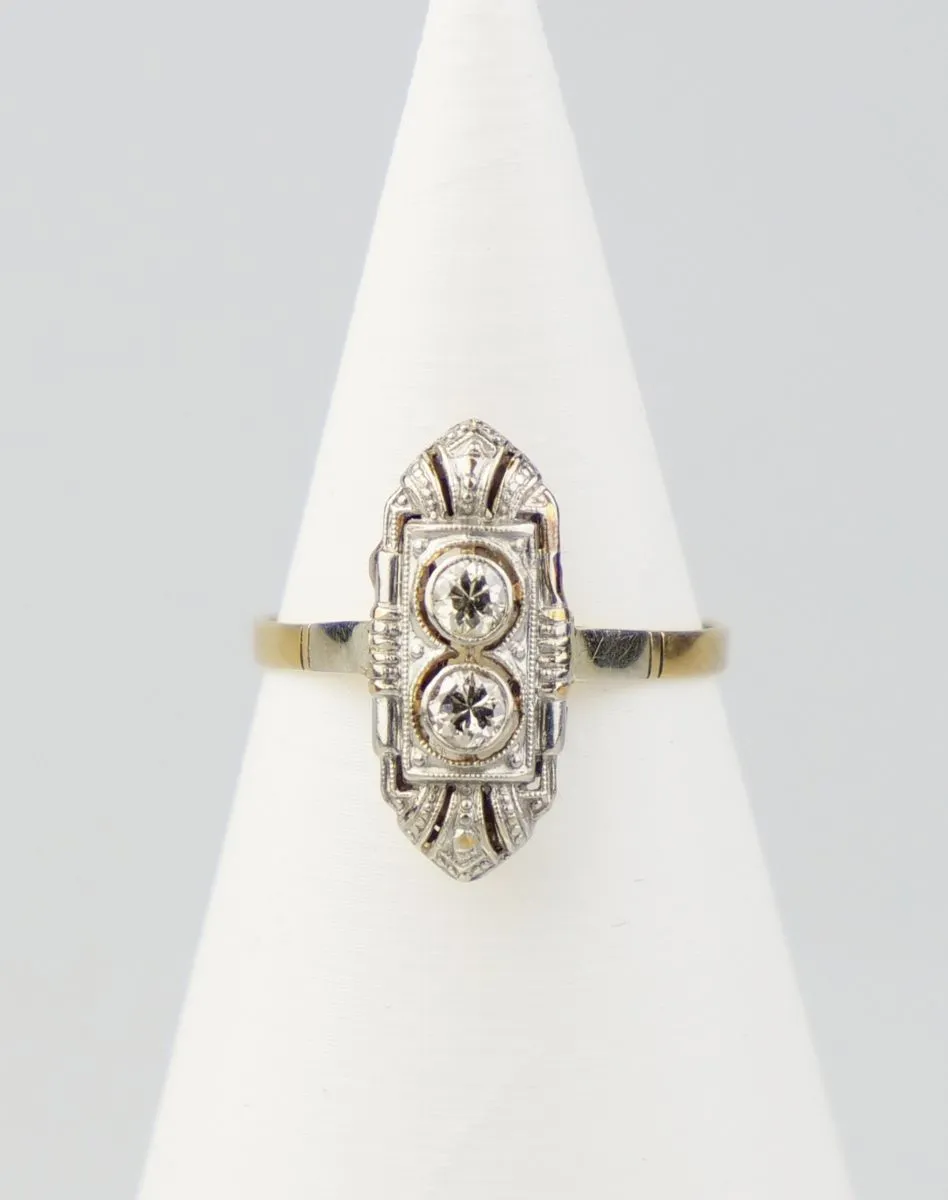 Zlatý art deco prsten s diamanty - 1
