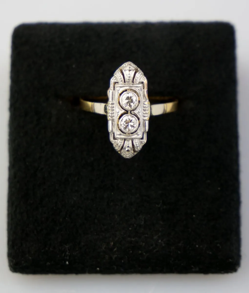 Zlatý art deco prsten s diamanty - 4