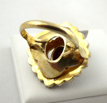Zlacený stříbrný prsten s granáty a almandinem – Granát, Turnov - 4