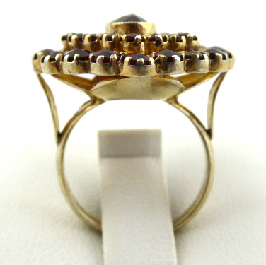 Zlacený stříbrný prsten s granáty a almandinem – Granát, Turnov - 6