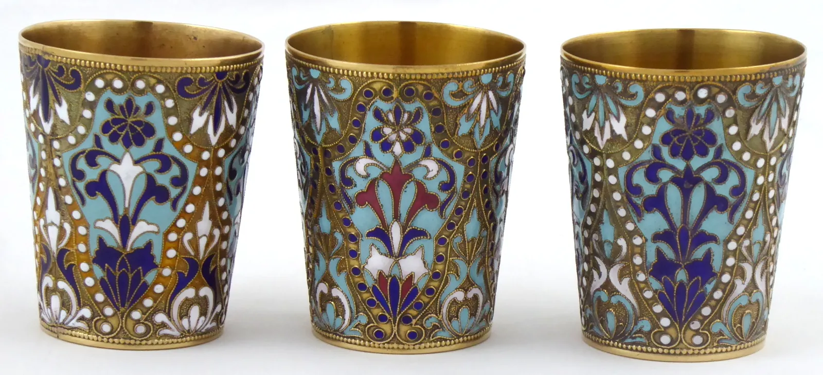 Tři pohárky s barevnými emaily – technika Cloisonné - 2