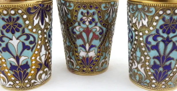 Tři pohárky s barevnými emaily – technika Cloisonné - 3