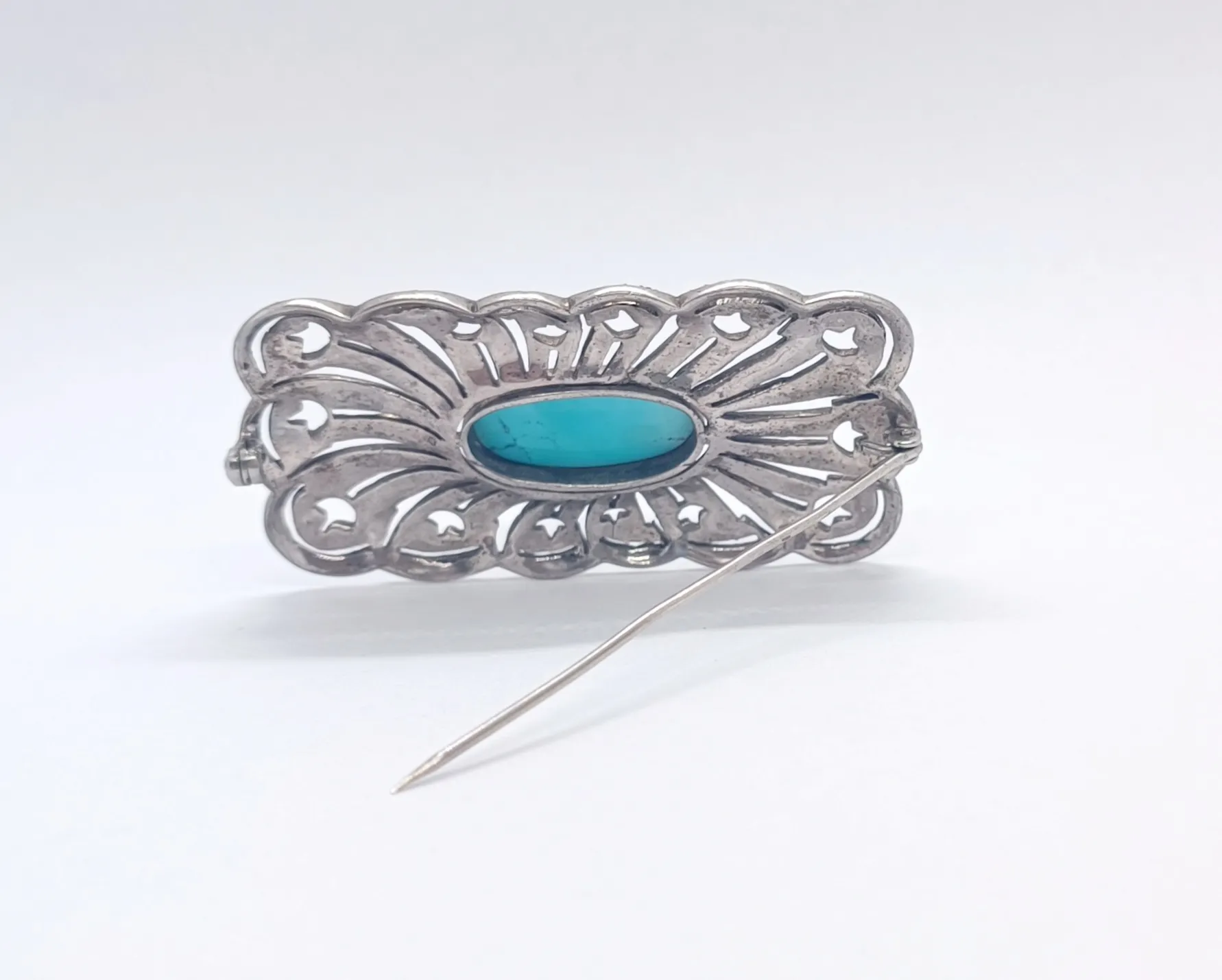 Art deco stříbrná brož s tyrkysem - 3