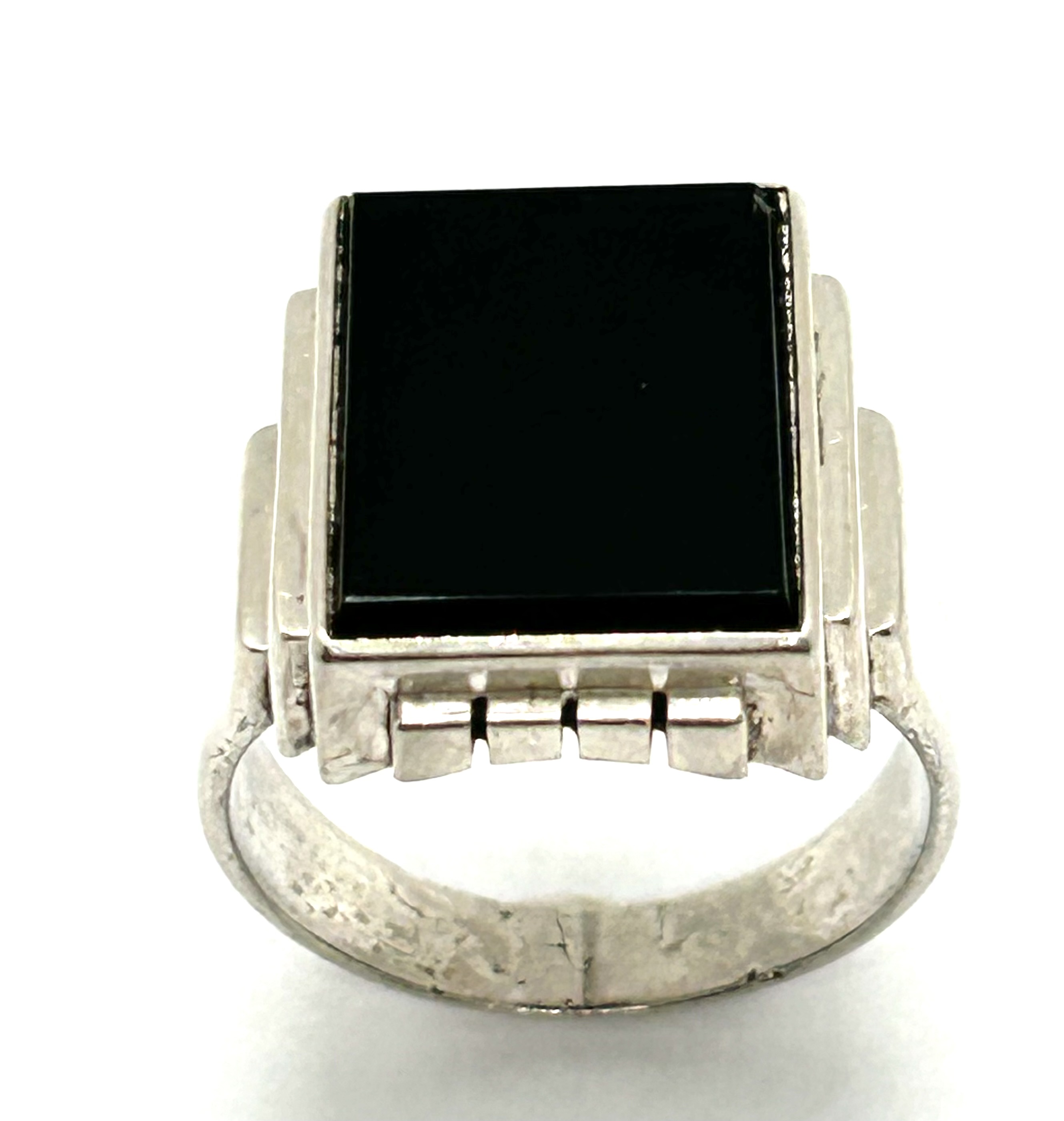Art deco pánský stříbrný prsten s masivním onyxem - 4