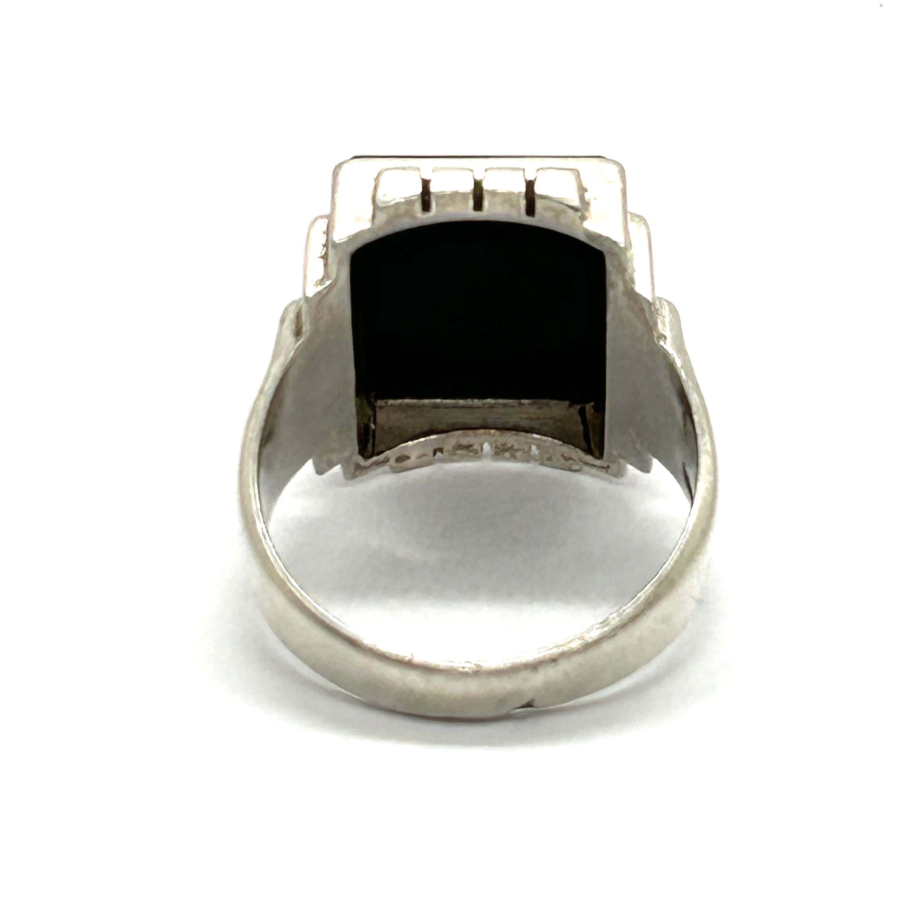Art deco pánský stříbrný prsten s masivním onyxem - 6