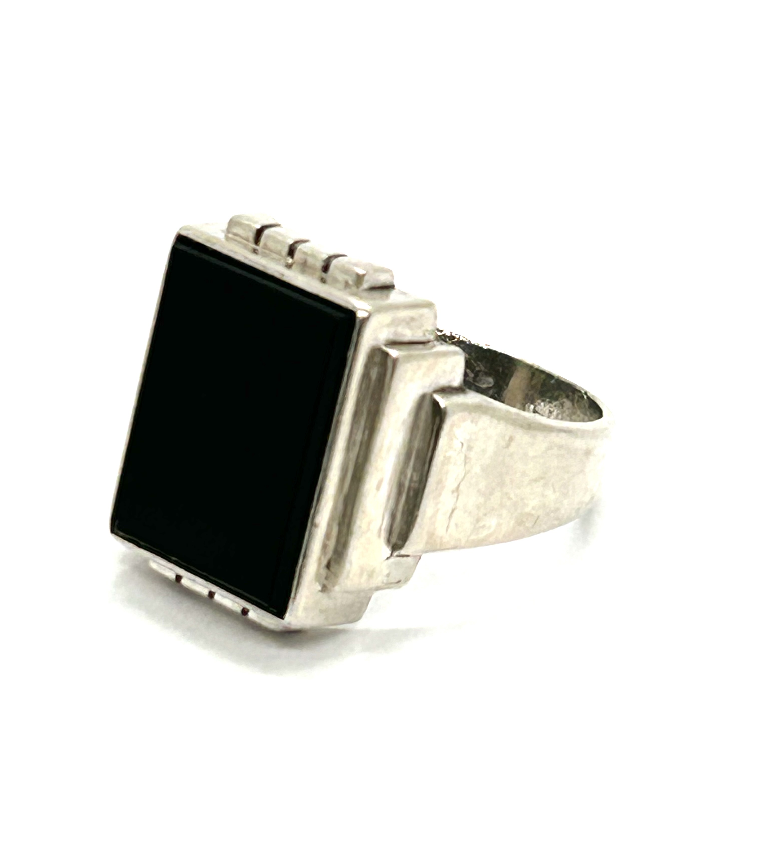 Art deco pánský stříbrný prsten s masivním onyxem - 3