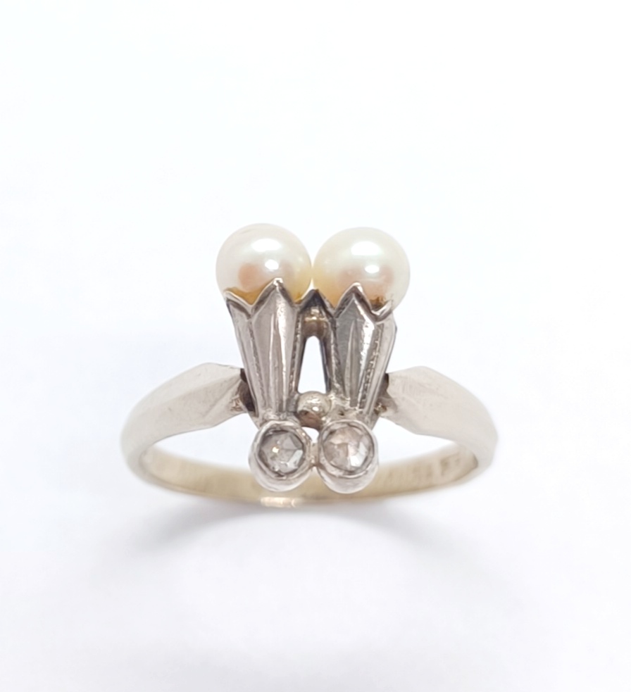 Secesní prsten s diamanty a perličkami - 1