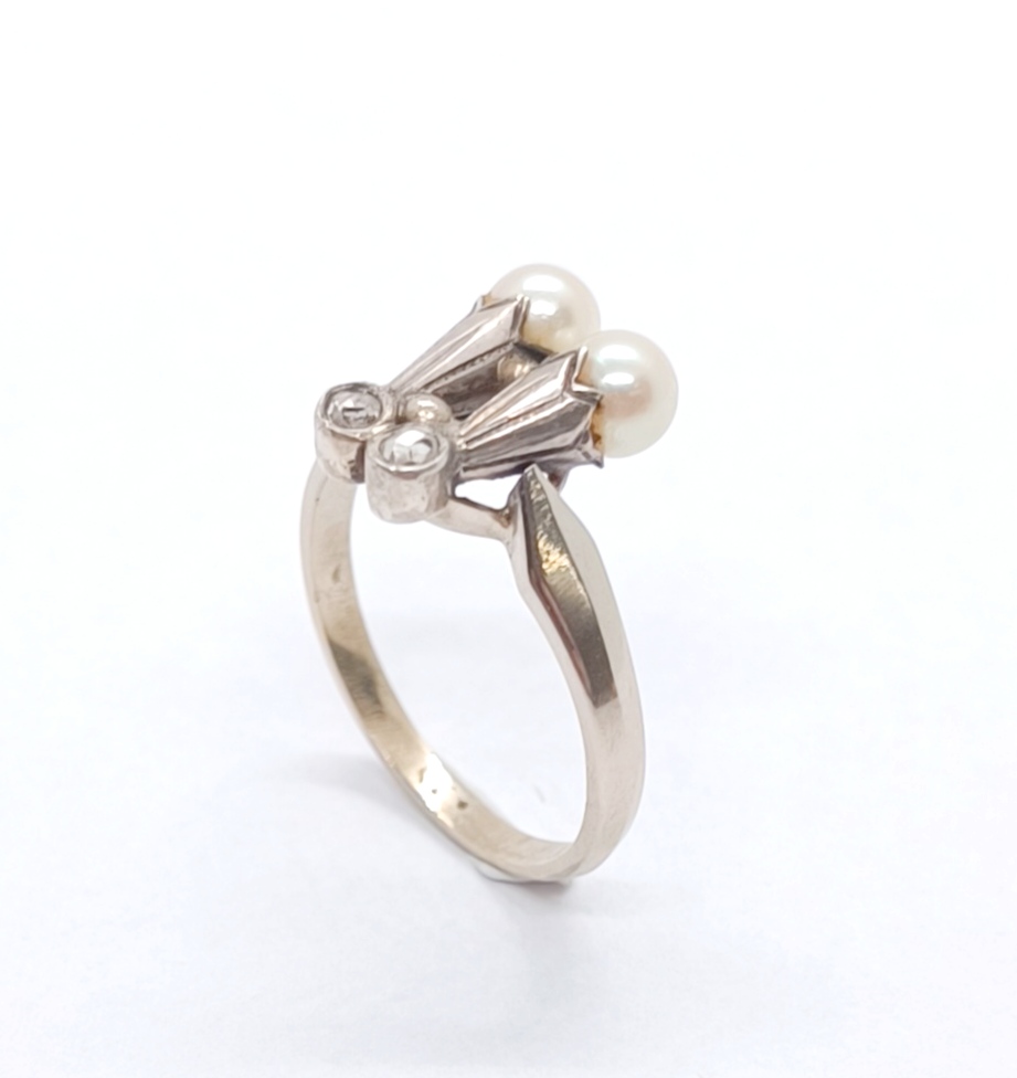 Secesní prsten s diamanty a perličkami - 3
