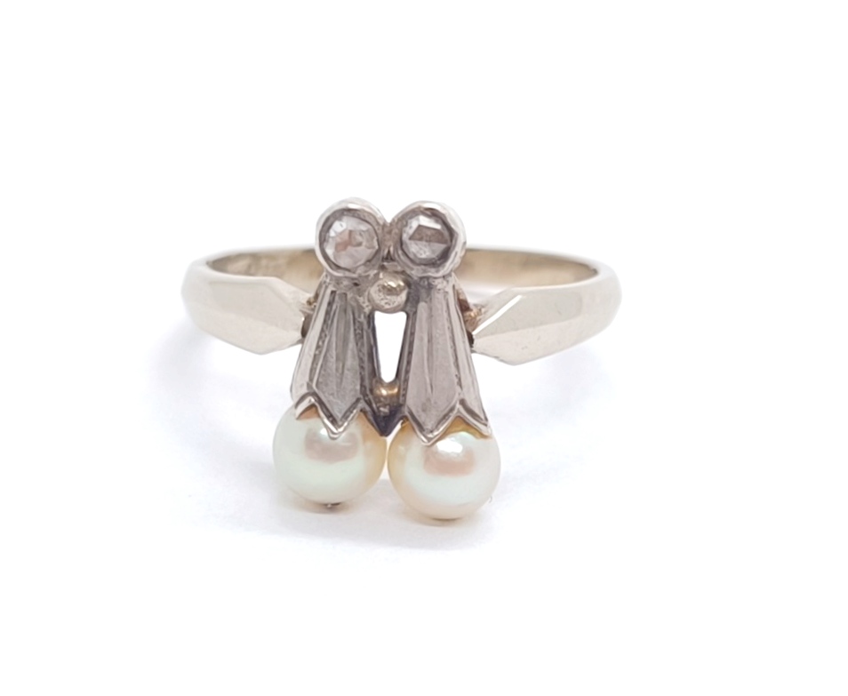 Secesní prsten s diamanty a perličkami - 4