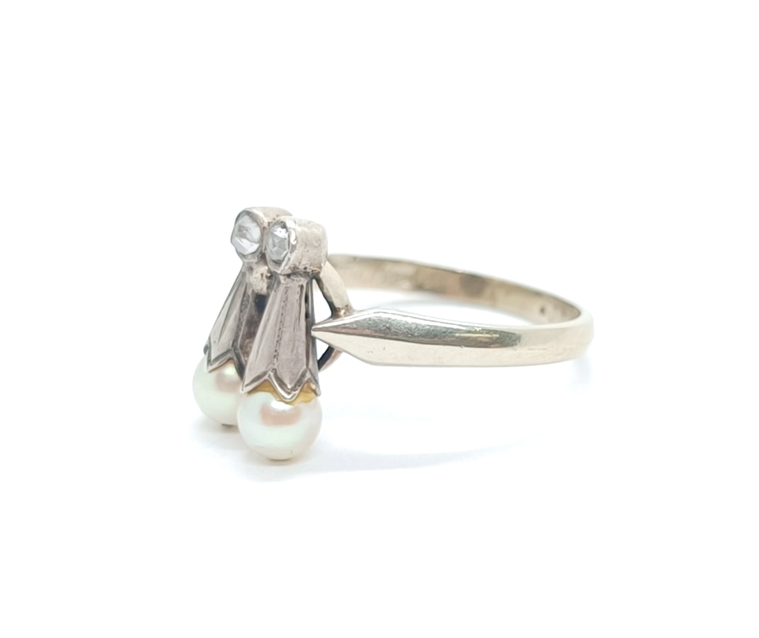 Secesní prsten s diamanty a perličkami - 5