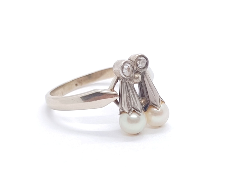Secesní prsten s diamanty a perličkami - 8