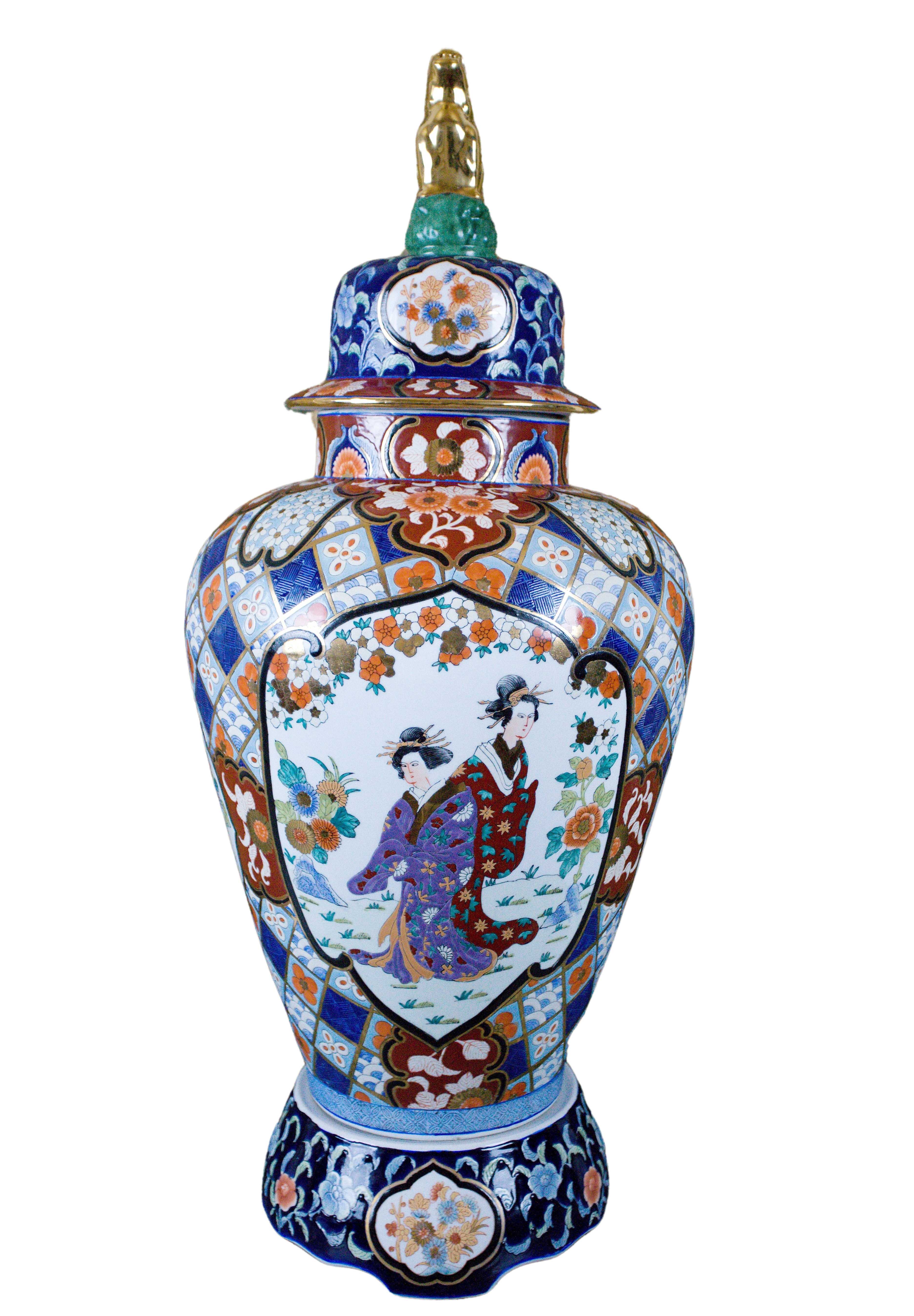 Velká třídílná čínská váza s víkem, výška 100 cm, značeno