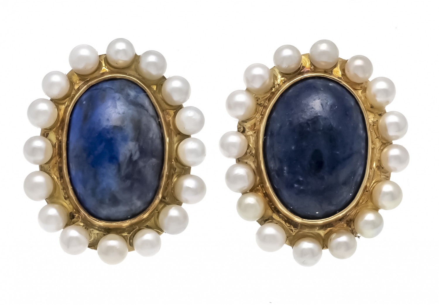 Zlaté náušnice s perličkami a lapis lazuli