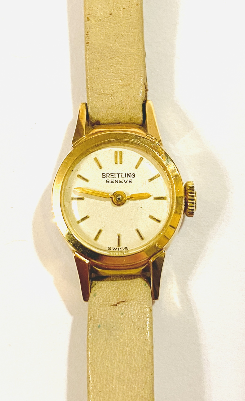 Dámské pozlacené hodinky švýcarské zn. Breitling - béžový kožený řemínek