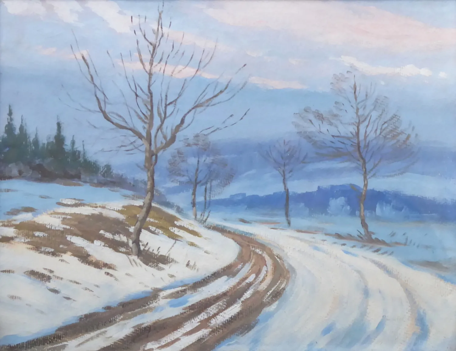 Jindřich Edel – Zimní krajina s ohybem cesty - 2