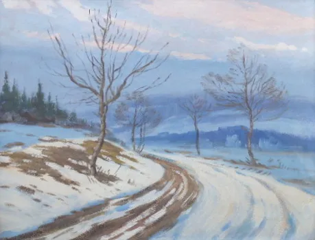 Jindřich Edel – Zimní krajina s ohybem cesty - 3