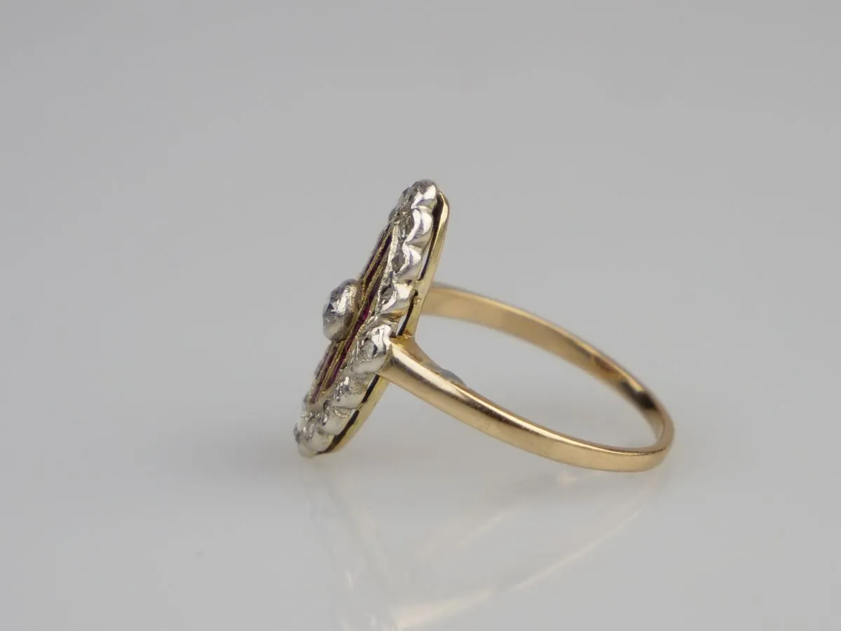Art deco zlatý prsten s rubíny a diamanty - 4