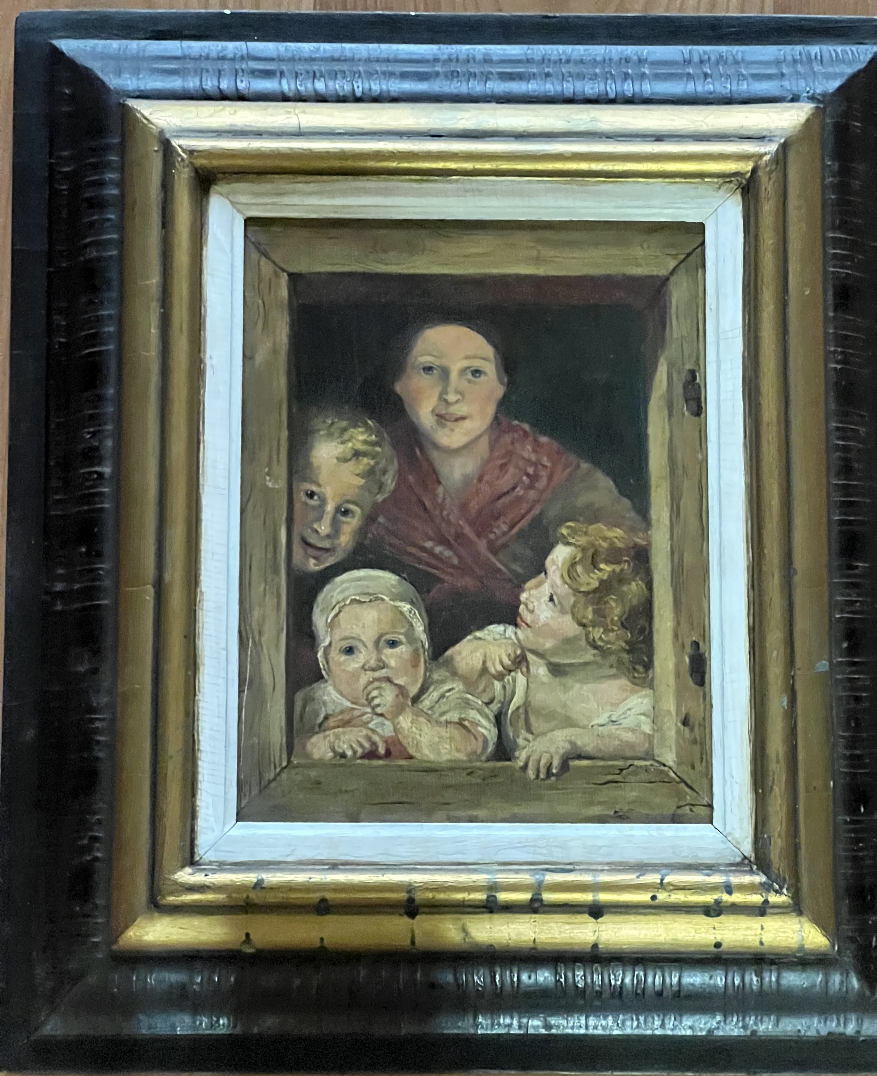 Matka s dětmi – olej na dřevě