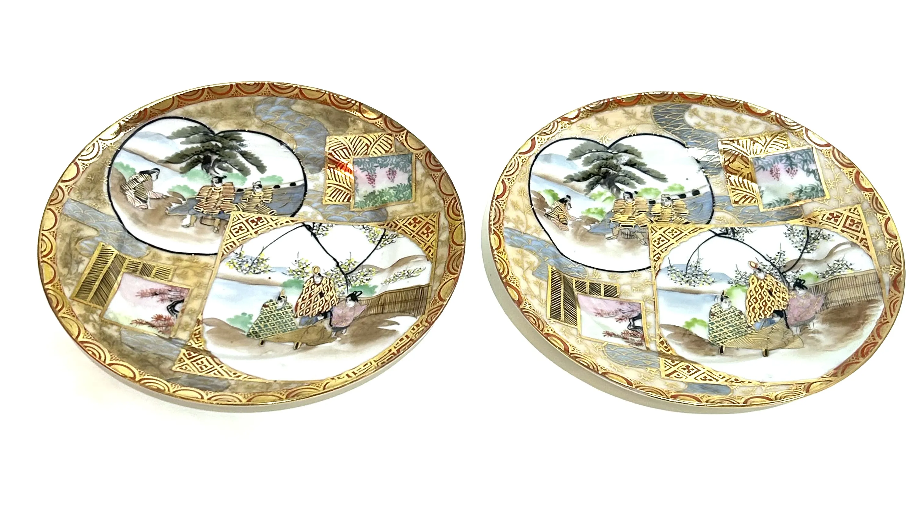 Dva japonské ručně malované porcelánové zlacené talířky - 6
