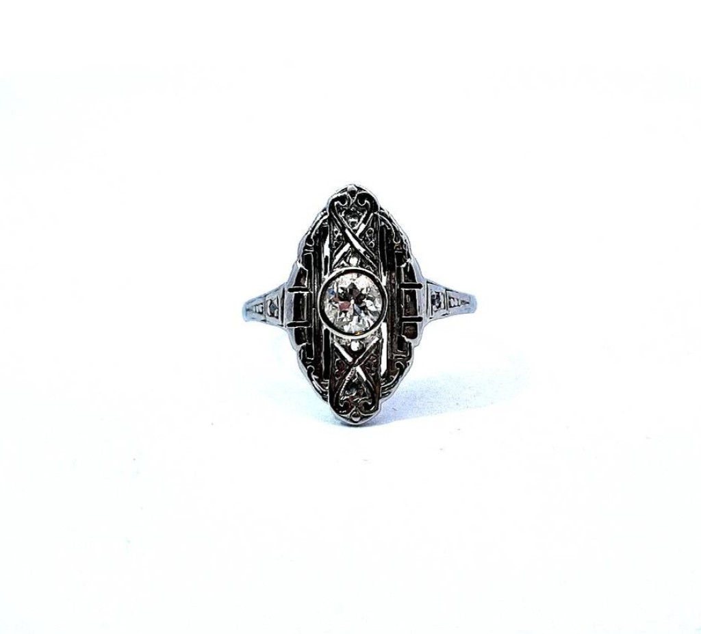 Zlatý prsten s diamanty, Art-Deco, vel. 53