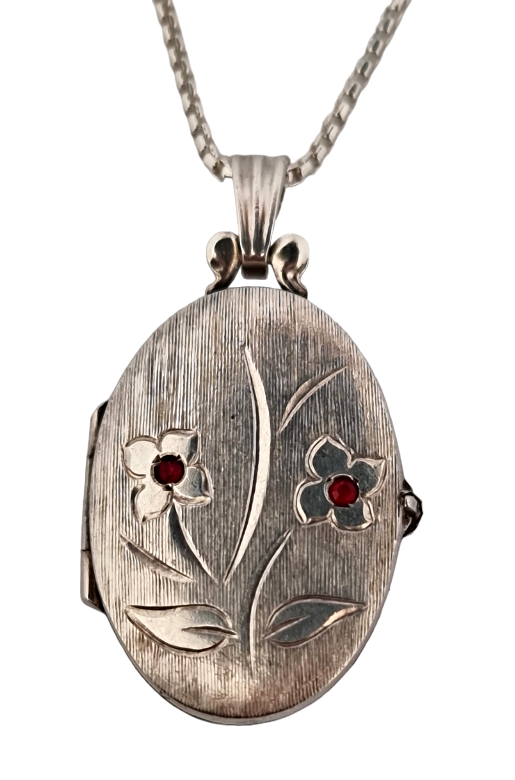 Stříbrný náhrdelník – otevírací medailon s květinami