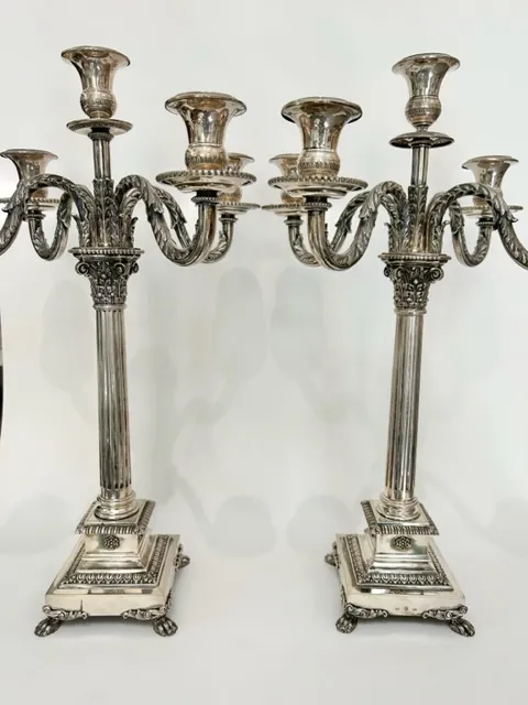 Velké stříbrné párové svícny, pětiplamenné – Druhý empír - 7