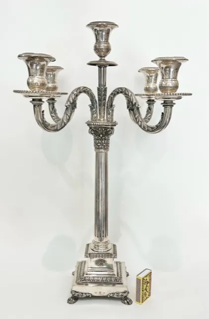 Velké stříbrné párové svícny, pětiplamenné – Druhý empír - 9