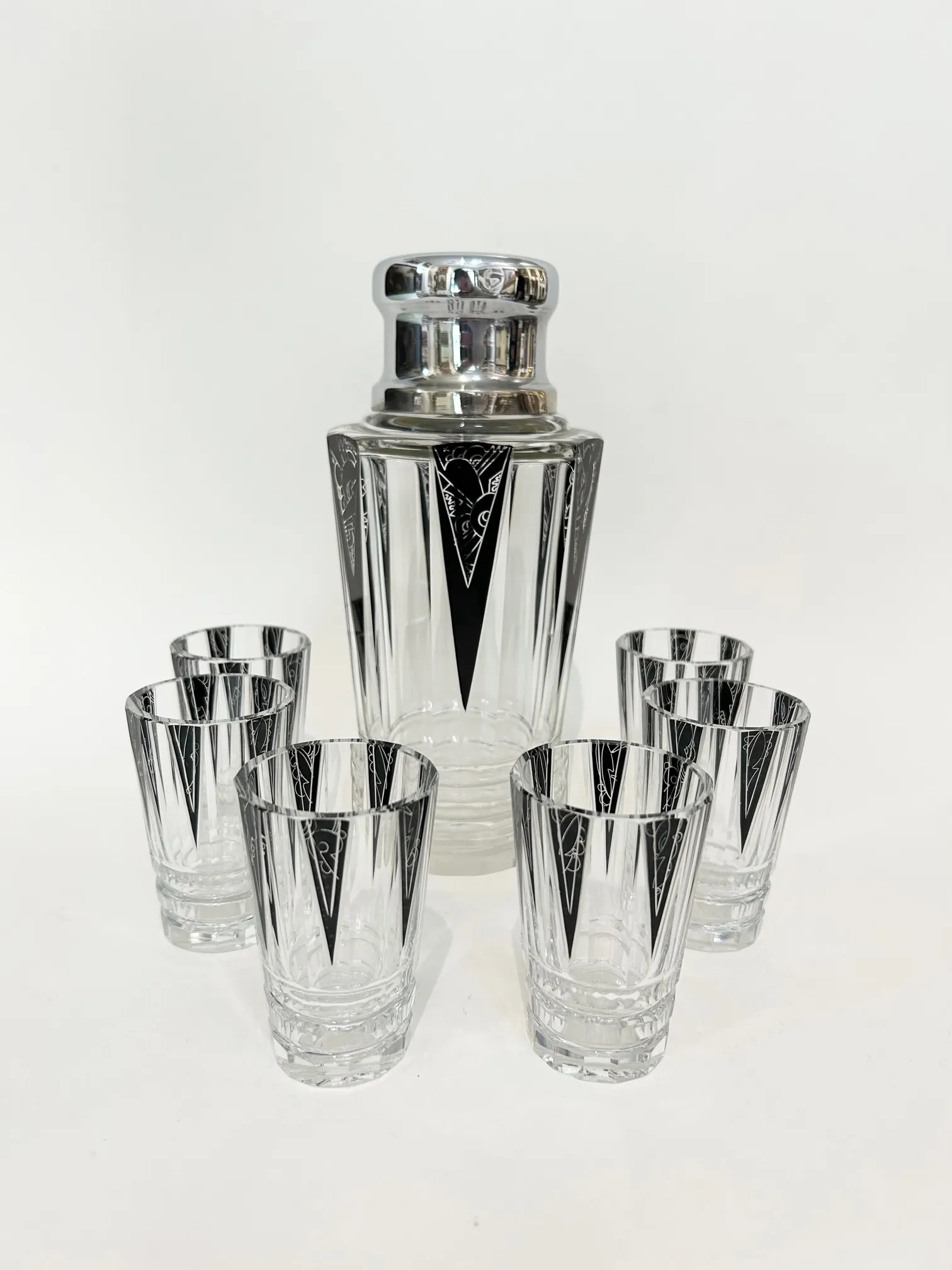 Český skleněný koktejlový servis – Art Deco, Karel Palda
