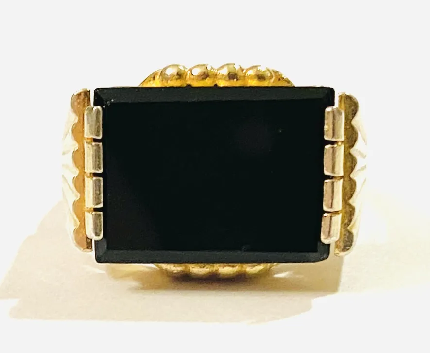 Stříbrný pánský art-deco prsten s onyxem - 2