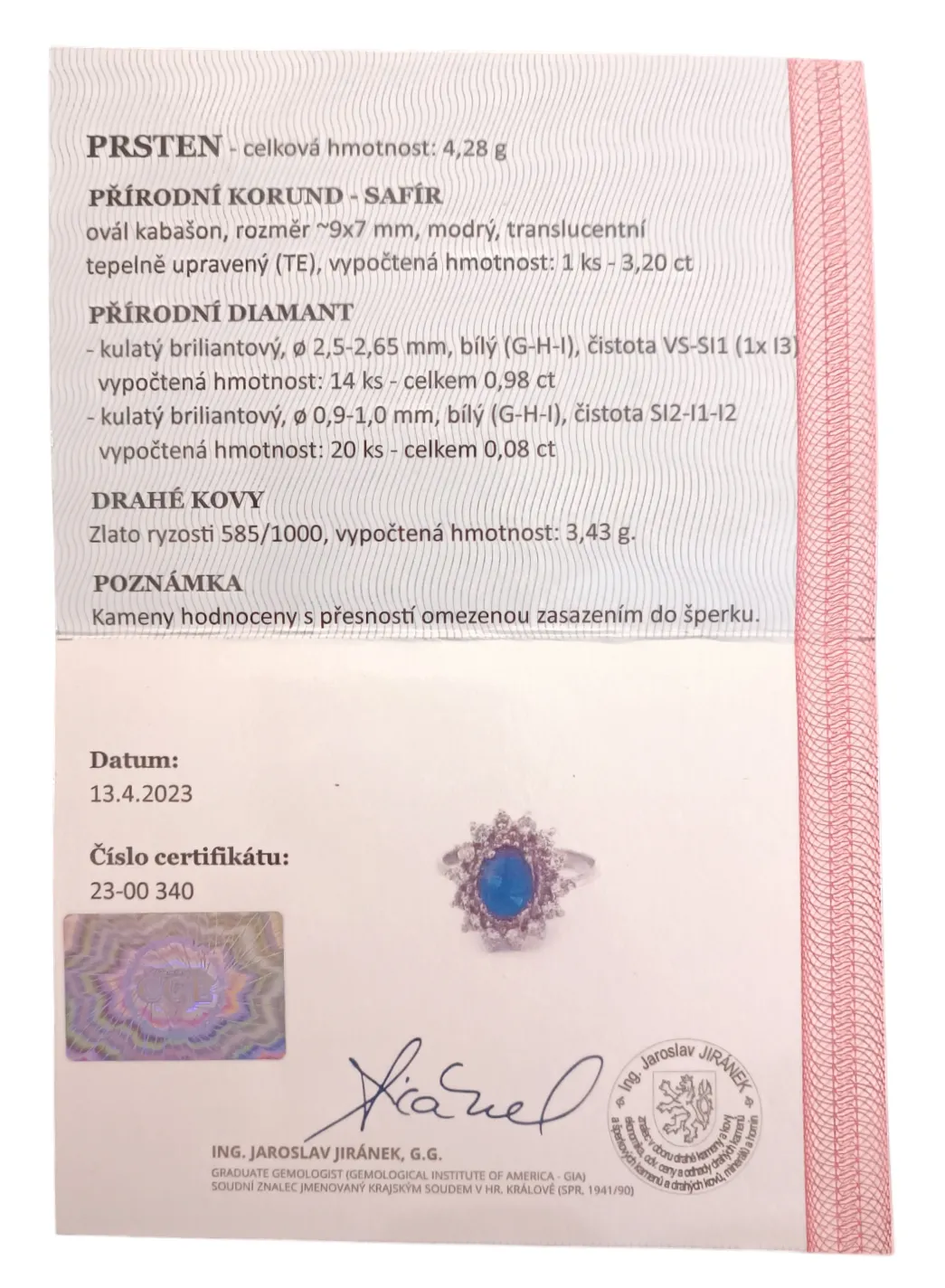 Zlatý prsten se safírem a diamanty - 7