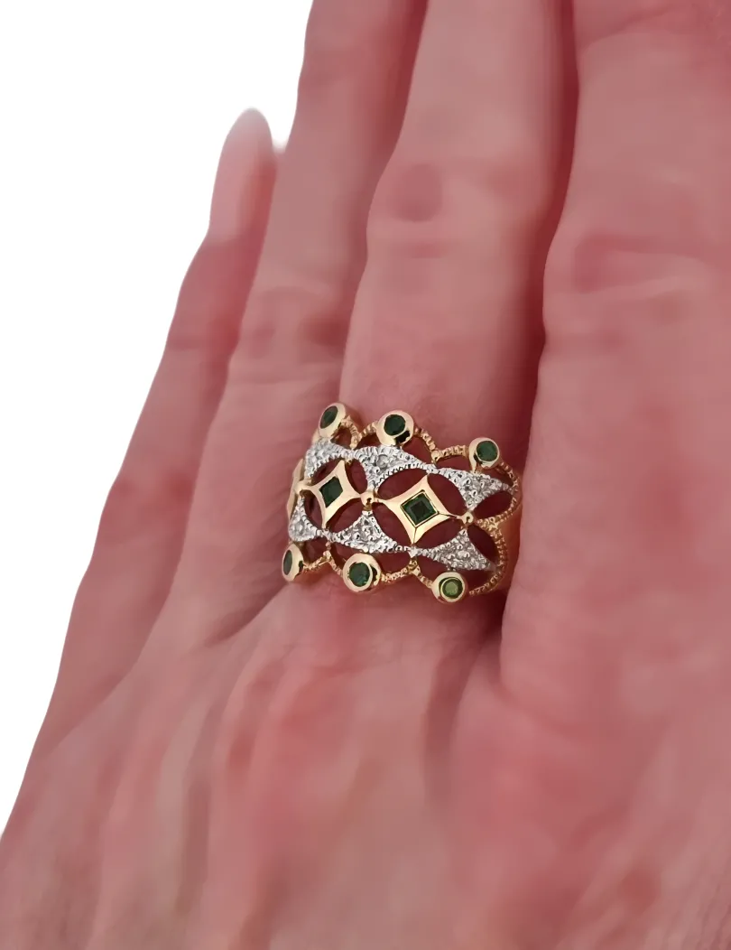 ZLATÝ KRAJKOVÝ PRSTEN SE SMARAGDY A DIAMANTY - 5