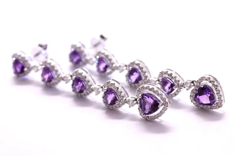 Zlaté náušnice s diamanty a ametysty - 2