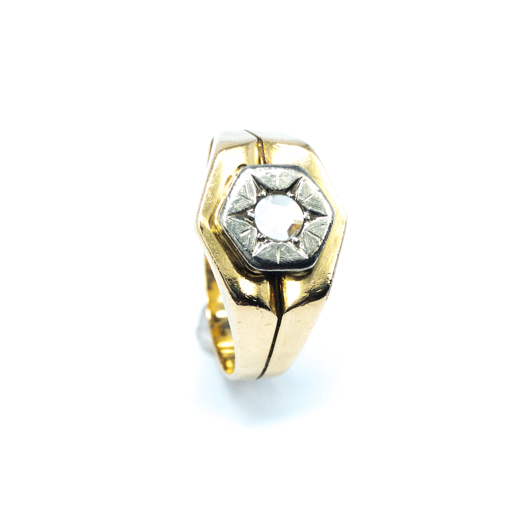 Starožitný zlatý pánský prsten s diamantovou routou