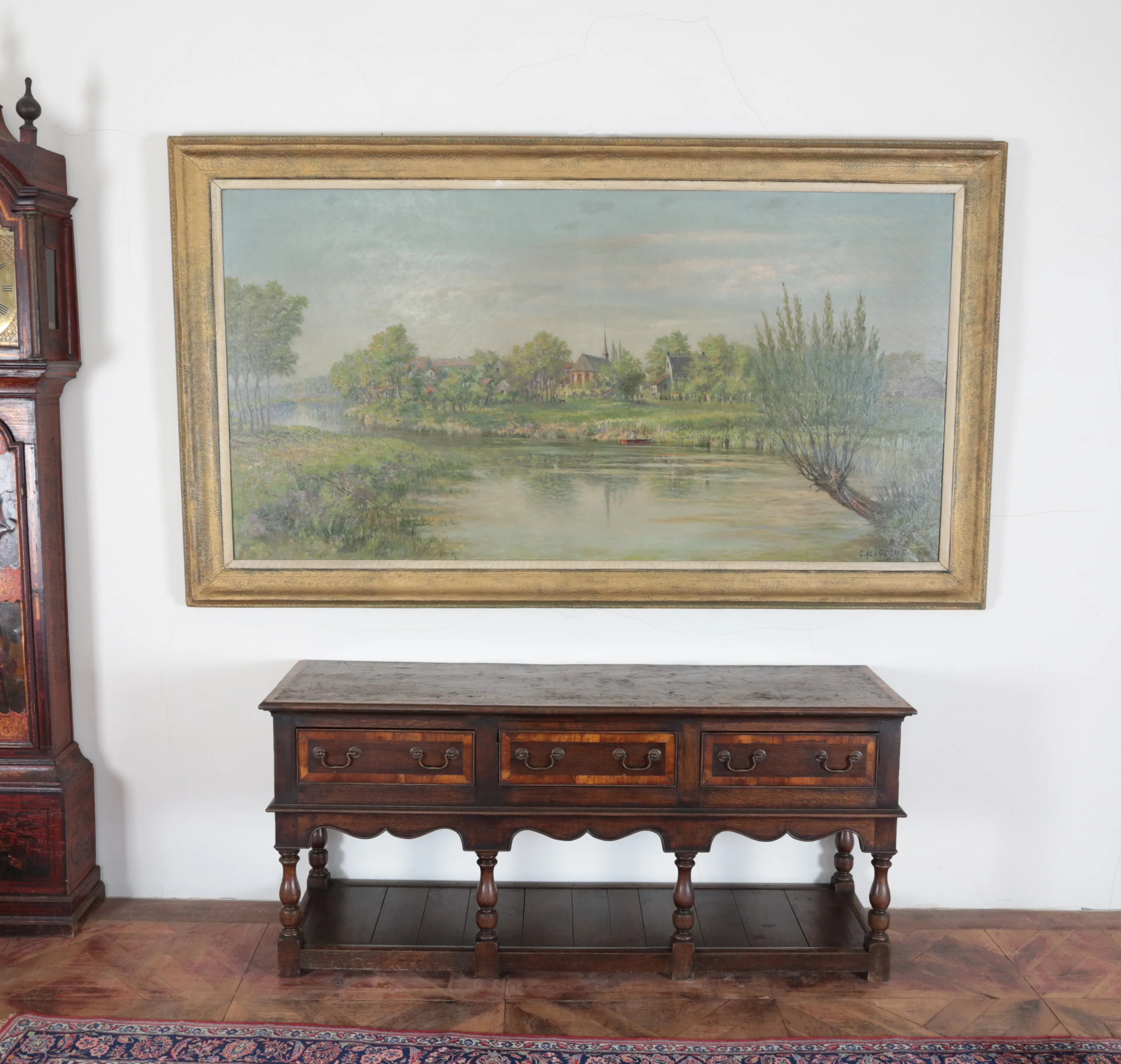 G. Albrecht - Výhled na vesnici s kostelem, velký obraz 232 x 132 cm