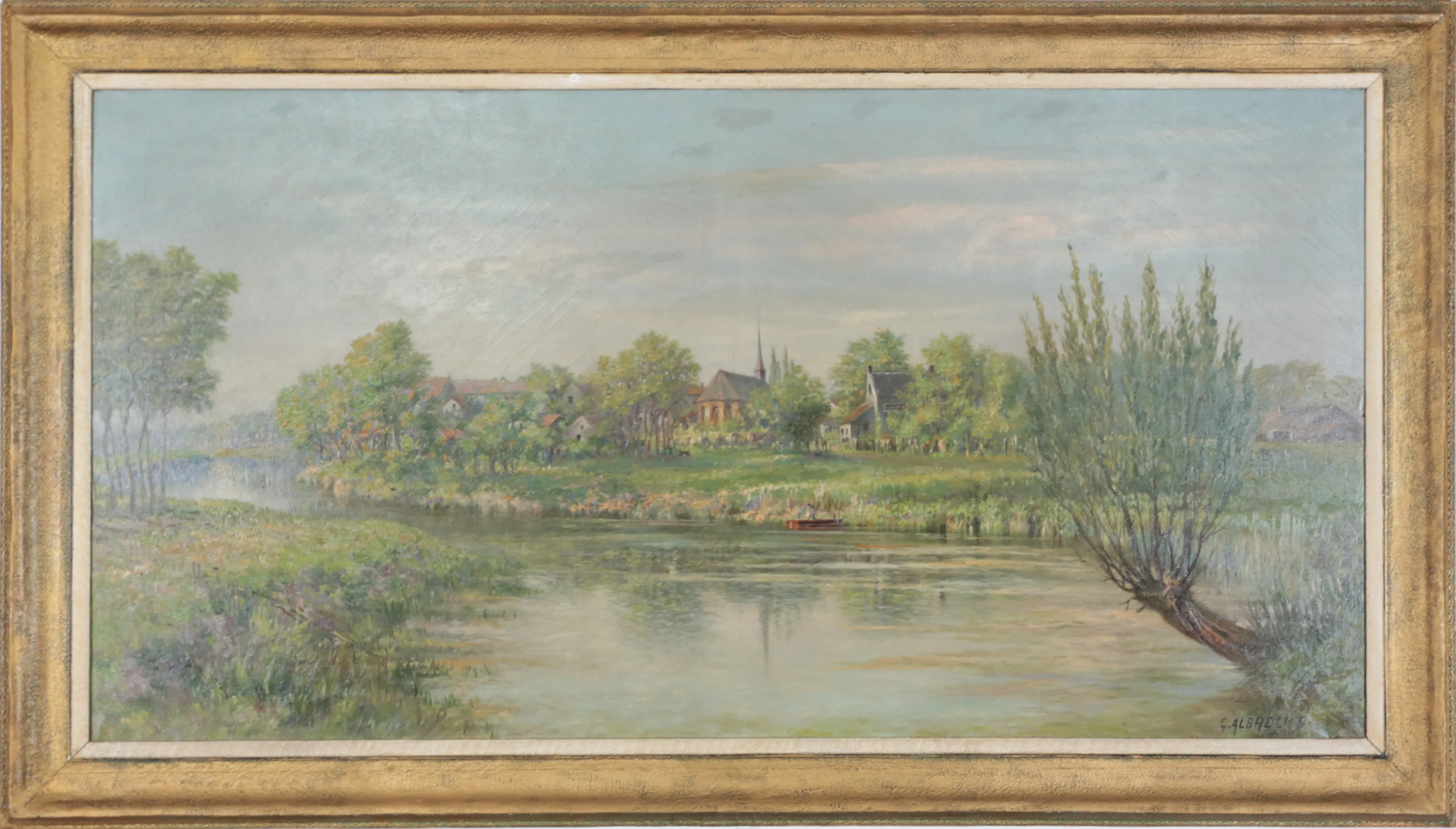 G. Albrecht – Výhled na vesnici s kostelem, velký obraz 232 x 132 cm - 2