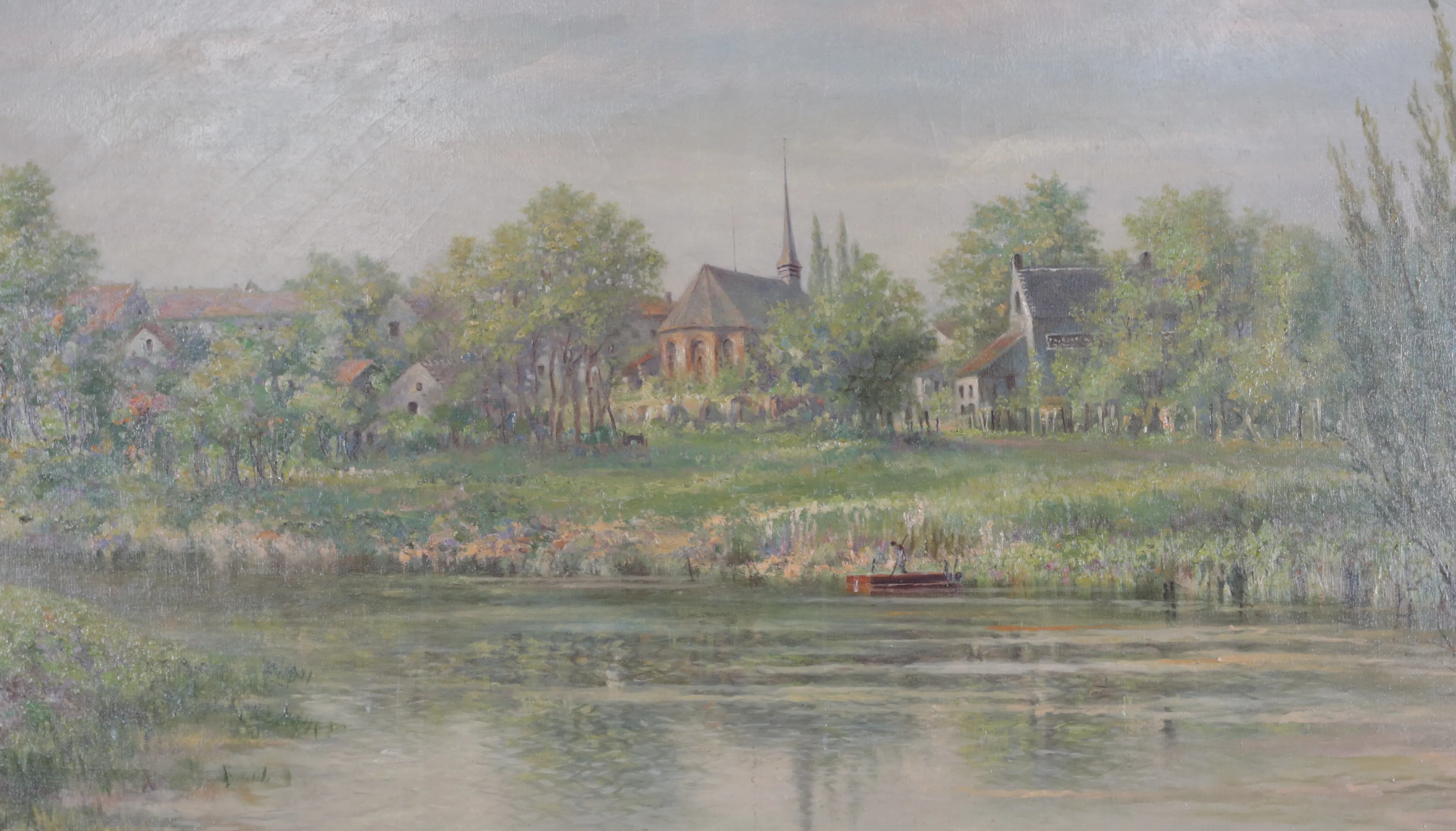 G. Albrecht – Výhled na vesnici s kostelem, velký obraz 232 x 132 cm - 4