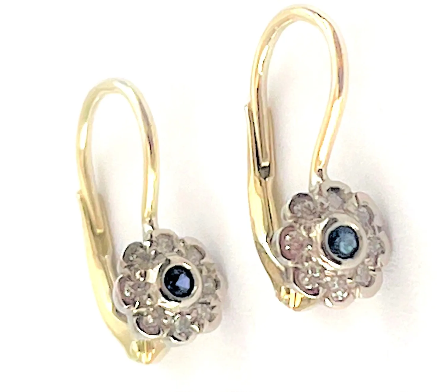 Zlaté náušnice kytičky – přírodní safíry+ přírodní diamanty - 2