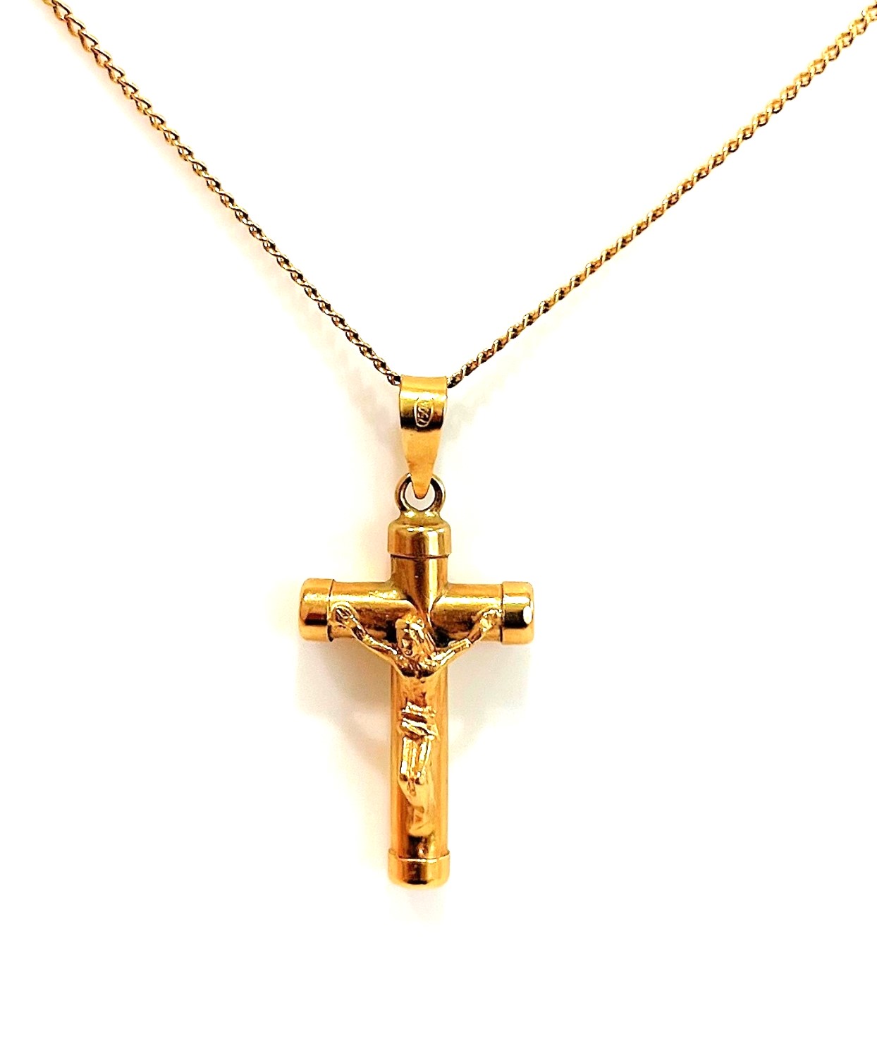 Zlatý přívěšek křížek komplet s řetízkem, vše 18 karátů