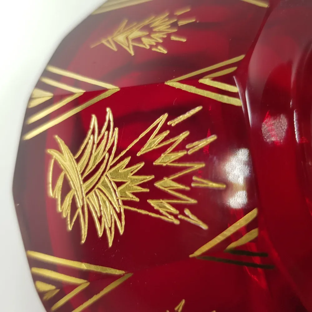Art deco zlacená dóza z rubínového skla - 3