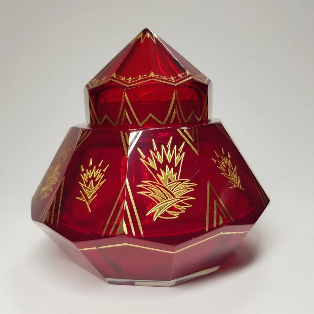 Art deco zlacená dóza z rubínového skla - 1