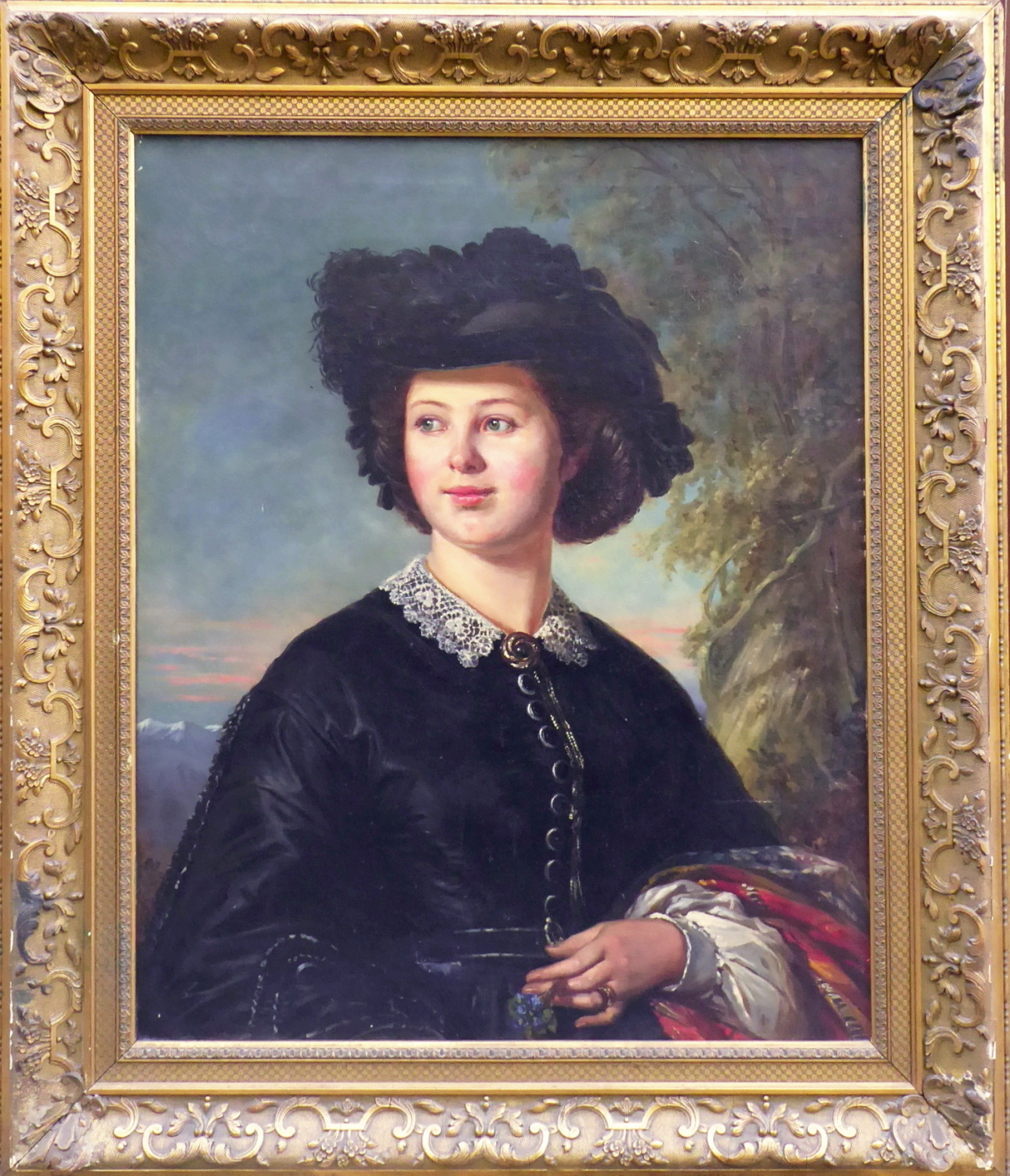 Anton Burger – Portrét dívky v černém klobouku