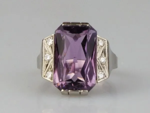 Zlatý prsten s ametystem a diamanty - 3