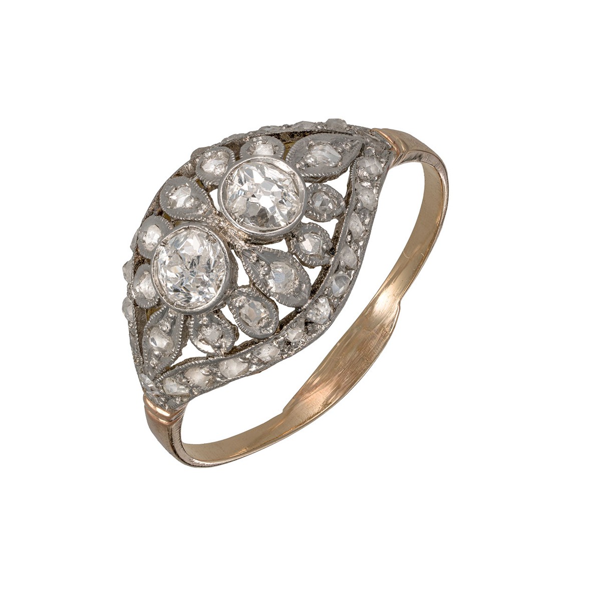 Zlatý starožitný prsten s přírodními diamanty (0,55 ct)