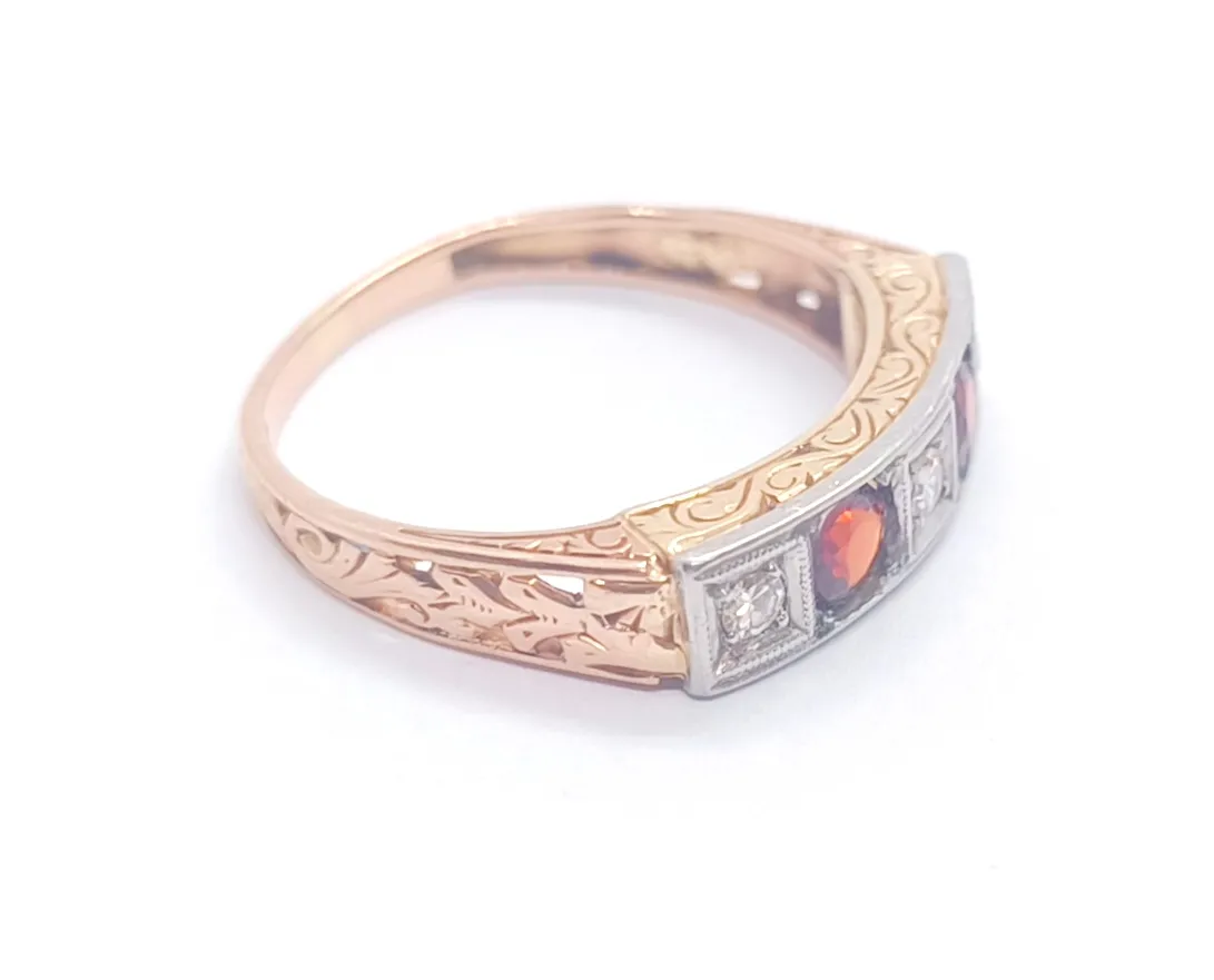 Art deco prsten s diamanty a spesartiny - 9