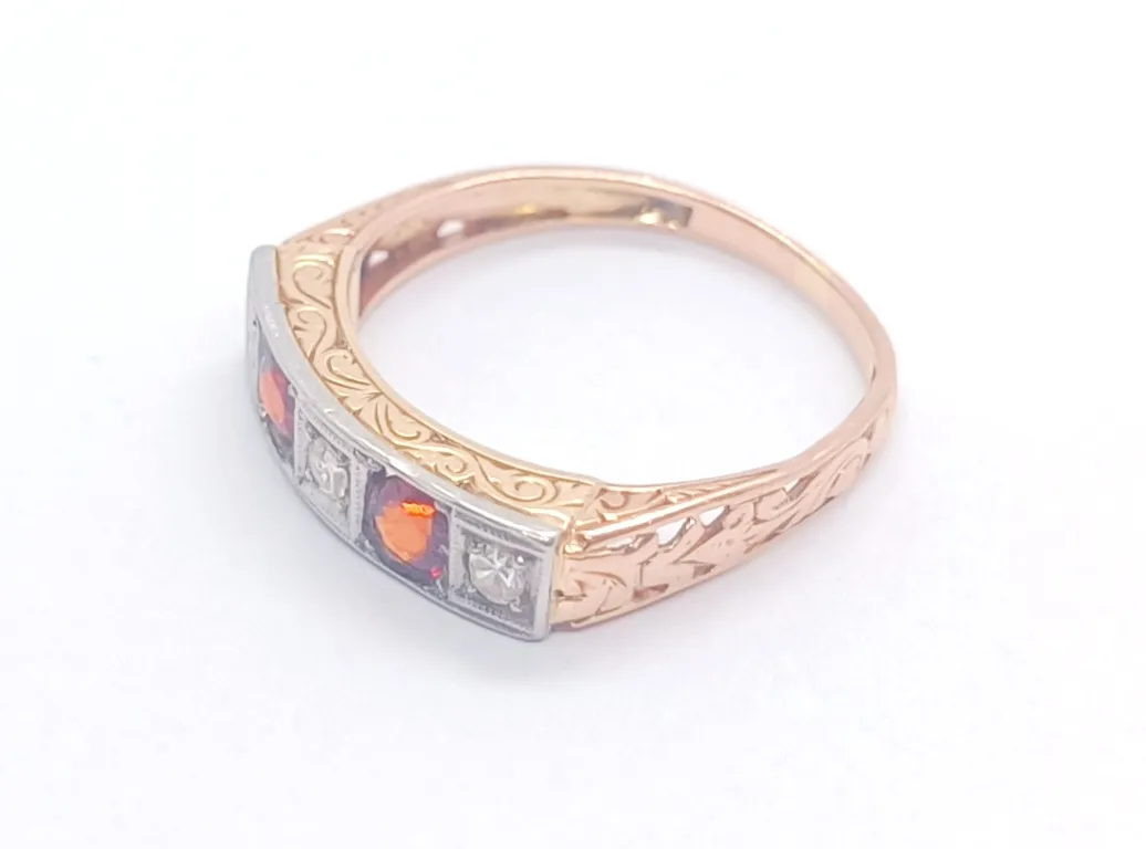 Art deco prsten s diamanty a spesartiny - 10