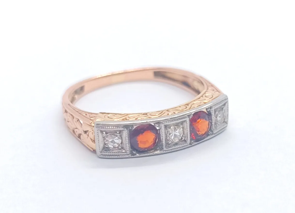 Art deco prsten s diamanty a spesartiny - 11